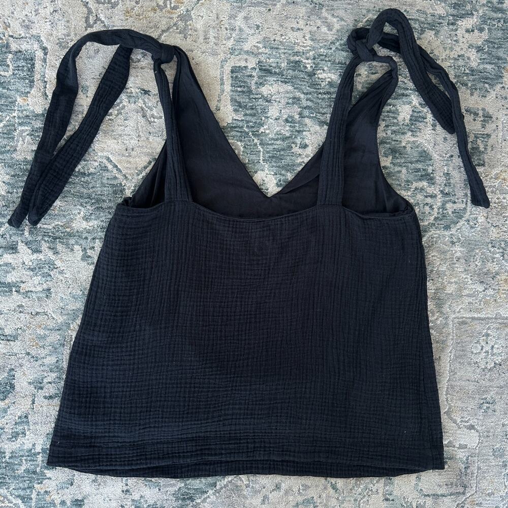 Sezane Gisele Top Womens 8 Black Cotton Gauze Tank Shoulder Tie Minimalist Flowy - Picture 3 of 8